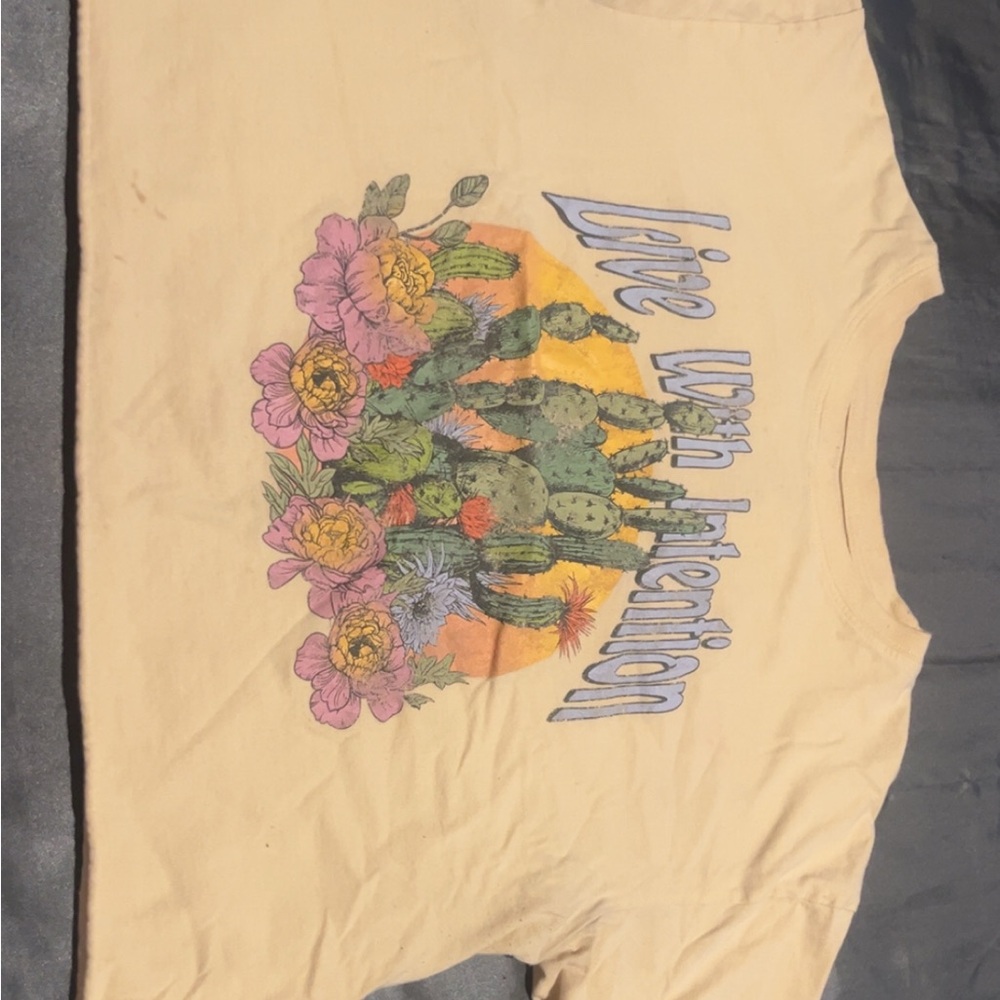 Cold Crush Cream Crop Top with Cactus and Floral Design